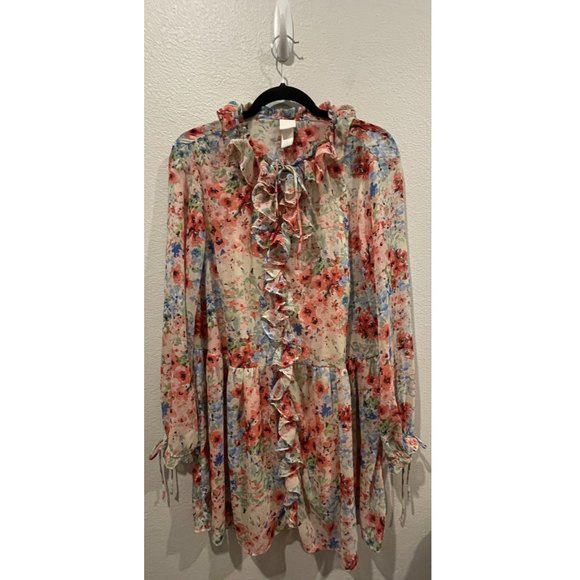 H&M Floral Long Sleeved Sheer Mini Dress - Picture 1 of 7